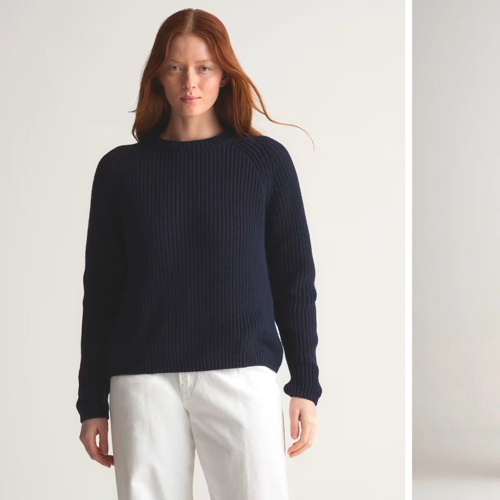 Quince Navy Ribbed Crewneck Sweater